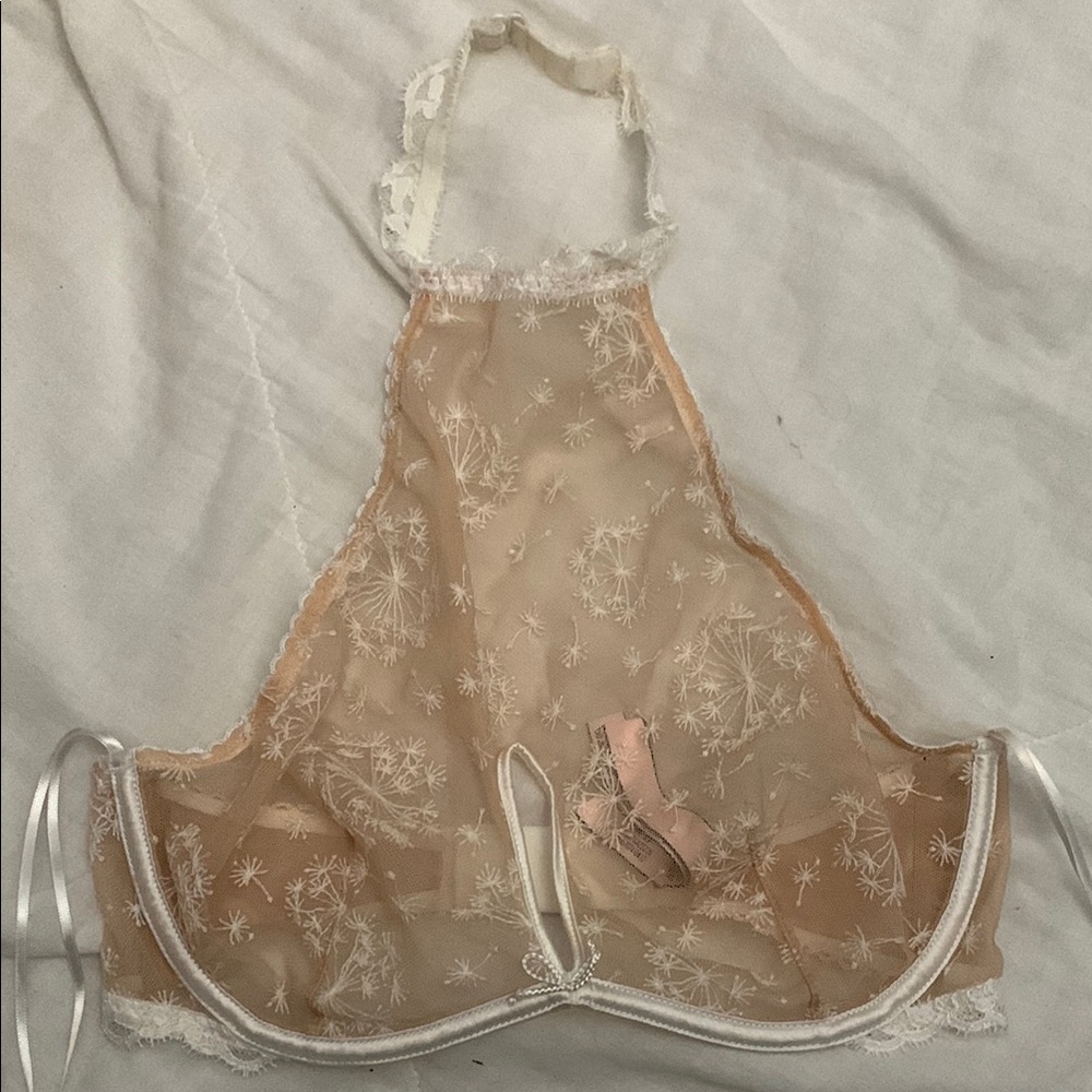 Victorias secret Elegant Sheer Lace Halter Bralette - Cream